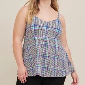 Torrid Super Soft Plus Size Multi Color Plaid Babydoll V-Neck Cami Tank